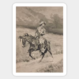 Cowboy On A Horse - Vintage Western American Art Sticker